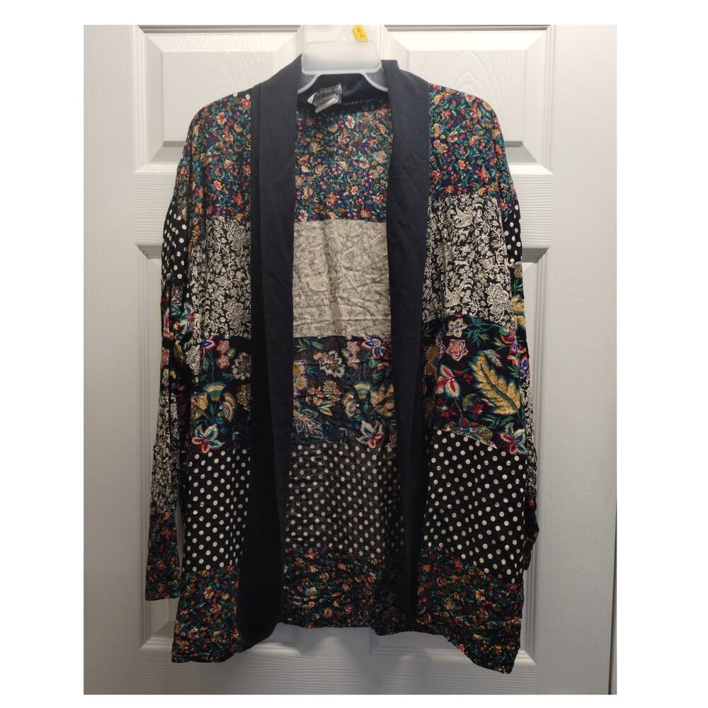 Vintage Cabrais Collection Size Large Floral Polka Dot Open Front Cardigan